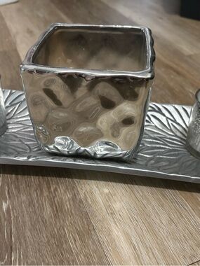 Hammered Square Silver Tealight Holder